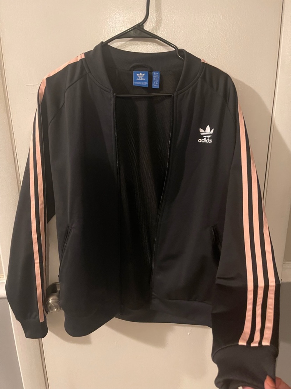 adidas Black Track Jacket with Pink Stripe Detailing